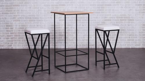 LOFT | Bartisch und Barhocker | Eventmöbel Loft Kollektion – schwarzer Metall-Bartisch mit Holzplatte im industriellen Stil